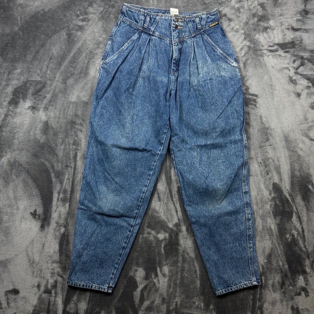 Brittania Pleated Jeans Womens 12 Blue High Waisted Tapered Acid Wash Vintage